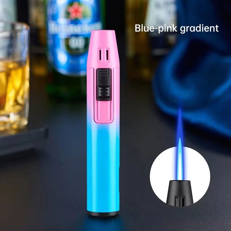 Pen Metal Lighter Mini Spray Gun Inflatable Windproof Butane Gas Lighter Adjustable Straight Shot Blue Flame Cigarette Tools eprolo