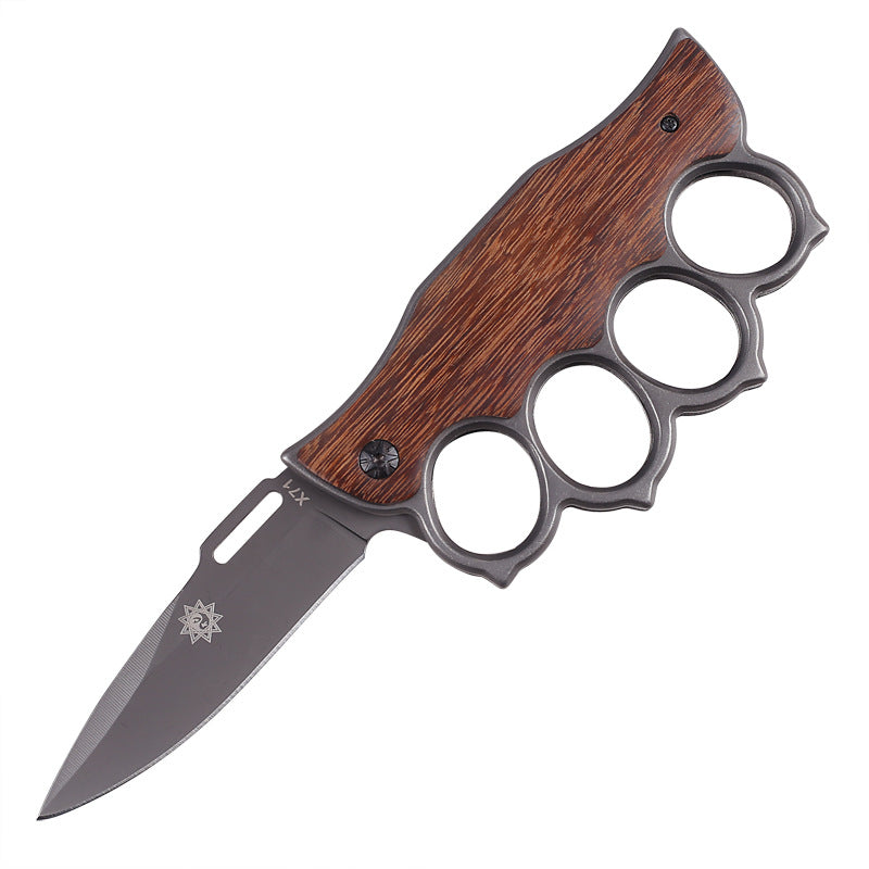 Wooden Handle Boxing Glove Folding Knife Outdoor Folding Knife Stainless Steel Carry Knife Field Portable Pocket Knife