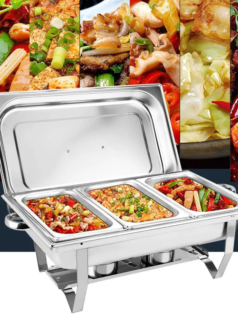 3 * 3L Chafing Dish Set Full Size Stainless Steel Silver Catering Warmer Set For Buffet Catering eprolo