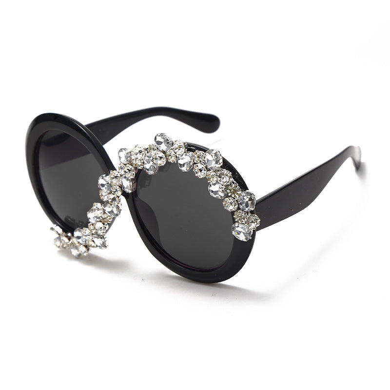 New Fashion Exaggerated Diamond Encrusted Large Frame Round Sunglasses Personality Street Shot Ladies Sunshade Sunglasses eprolo