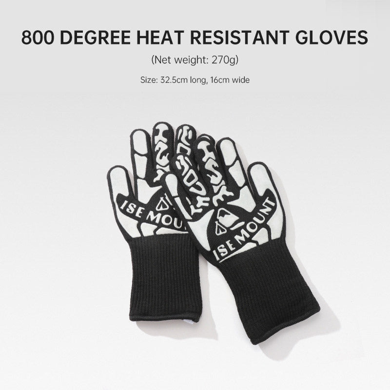 Outdoor 800 degree heat resistant gloves, thermal insulation and anti scald gloves, silicone BBQ barbecue oven thickened gloves eprolo