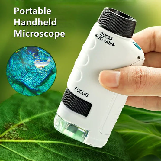 Pocket Microscope Kids Science Toy Kit 60-120x Educational Mini Handheld Microscope with LED Light Outdoor Children Stem Toy eprolo