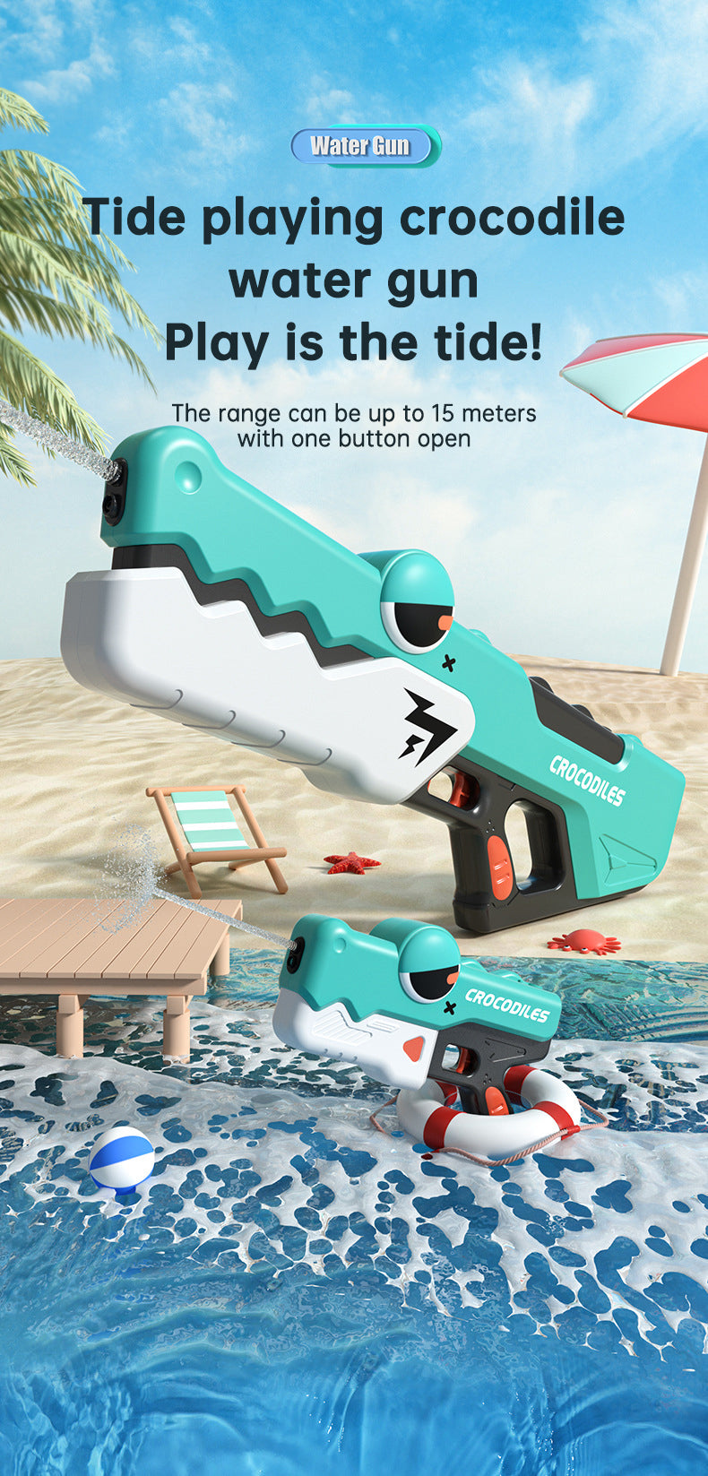 Cute Crocodile Automatic Electric Water Gun Summer Toy Gun Beach Outdoor Water Fight Toys