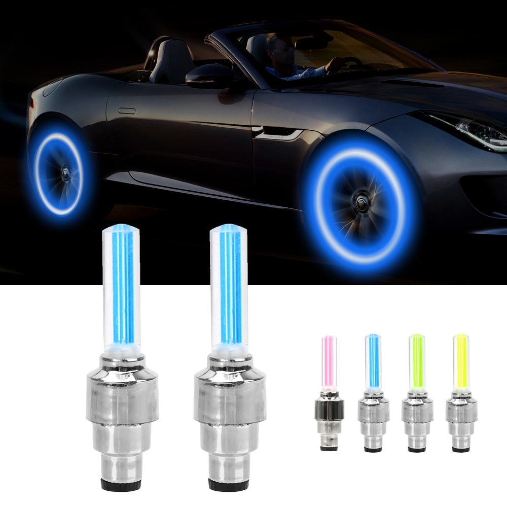 FORAUTO 2PCS Car Wheel LED Light Motocycle Bike Light Tire Valve Cap Decorative Lantern Tire Valve Cap Flash Spoke Neon Lamp eprolo