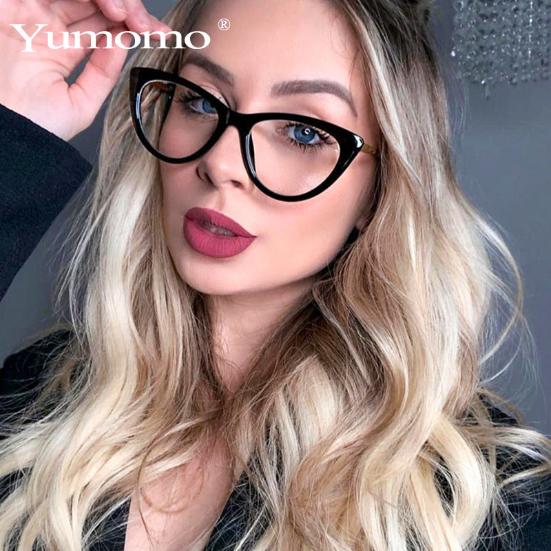 TR90 Anti-Blue Light Cat Eye Retro Glasses Frame New Personality Flat Mirror European And American Metal Trend Glasses Frame eprolo