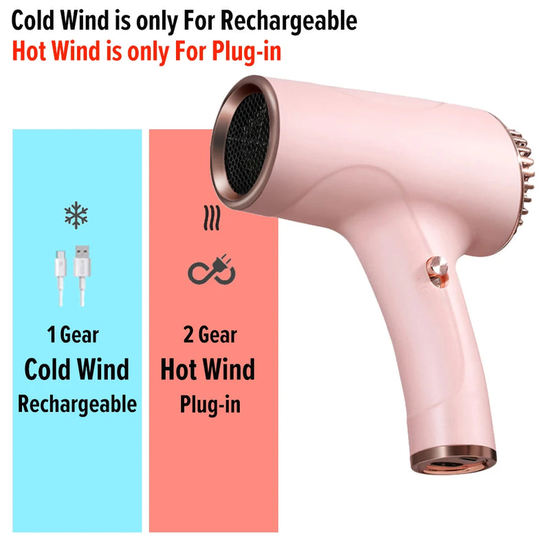 2600mAh Cordless Anion Blow Dryer Portable Hair Dryer 40/500W USB Rechargeable Powerful 2 Gears for Household Travel Salon eprolo