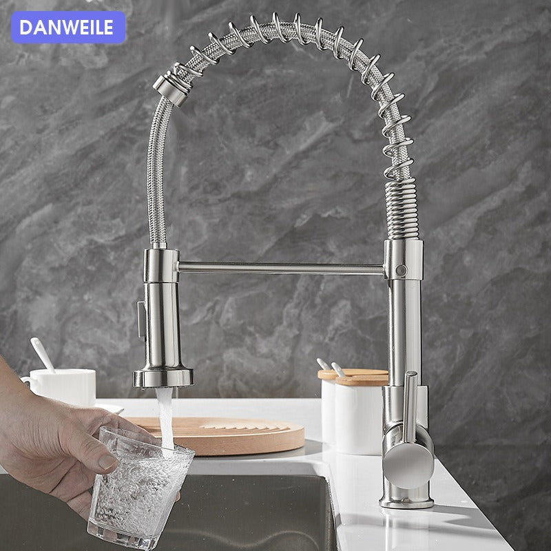 All copper rotatable cold and hot water dual mode sink, kitchen spring faucet eprolo