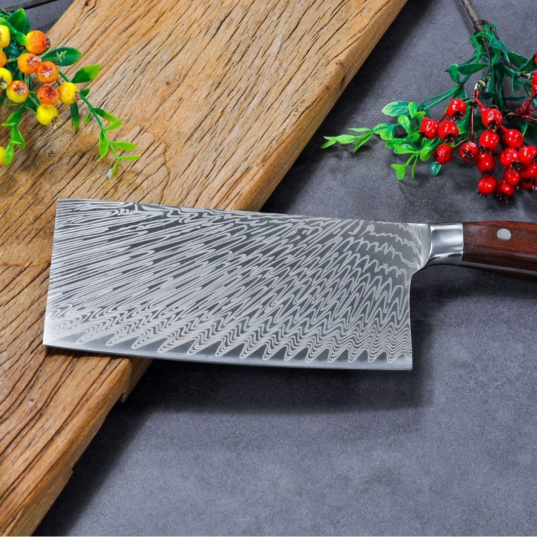 Wooden Handle Kitchen Butcher Cleaver Chef Knife 9cr18 Layers Damascus Carbon Steel eprolo