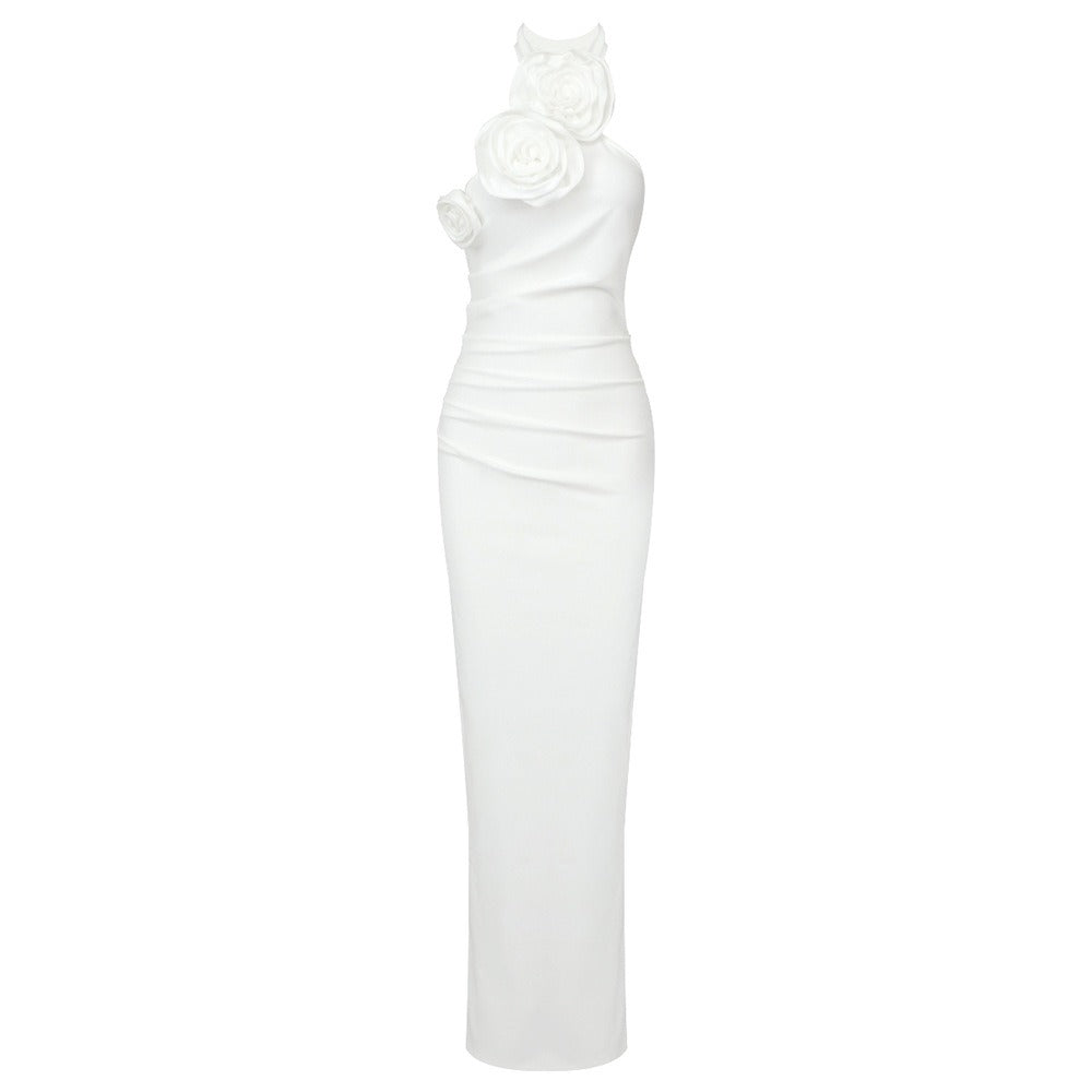 White flower skirt with streamers hanging neck off-the-shoulder sexy dress knitted bandage women's dress eprolo