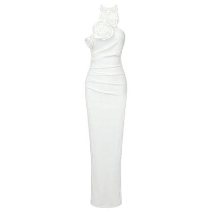 White flower skirt with streamers hanging neck off-the-shoulder sexy dress knitted bandage women's dress eprolo