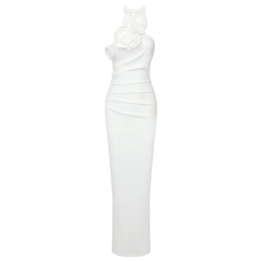 White flower skirt with streamers hanging neck off-the-shoulder sexy dress knitted bandage women's dress eprolo