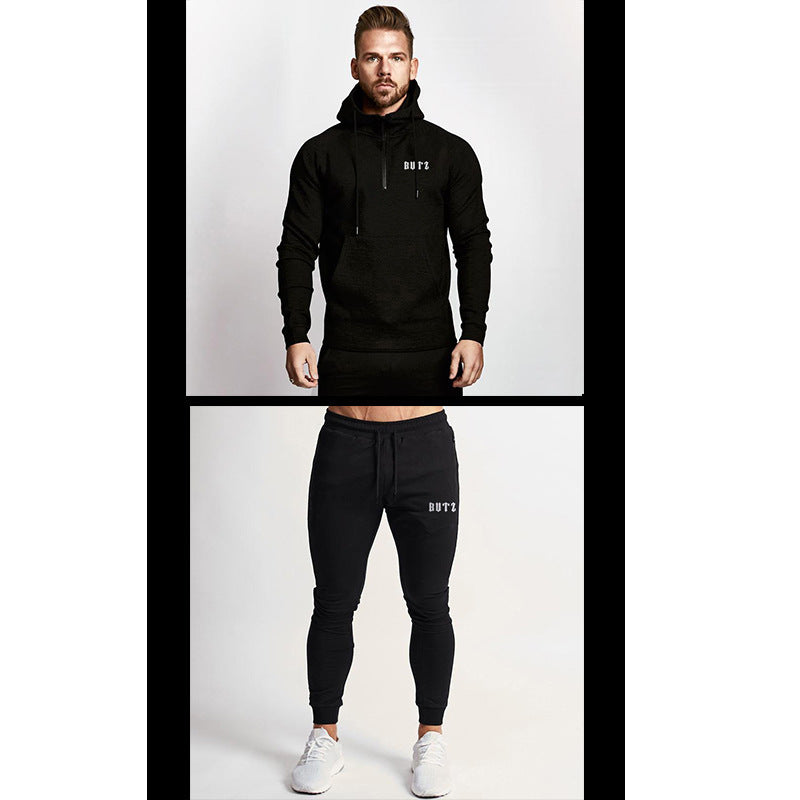 Europe and America Muscle Leisure Sports Fitness Clothing Men's Brother Suit Autumn and Winter Hooded Sweatpants Two Piece Cotton eprolo