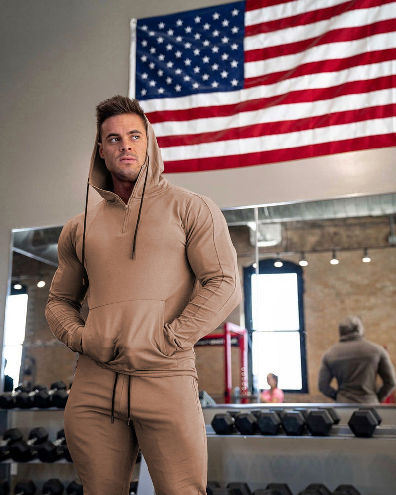 Europe and America Muscle Leisure Sports Fitness Clothing Men's Brother Suit Autumn and Winter Hooded Sweatpants Two Piece Cotton eprolo