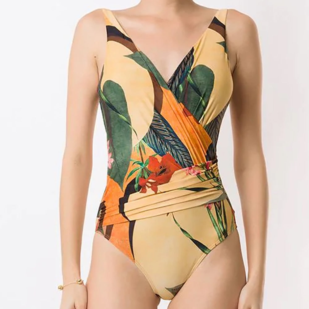 Printed Crinkle Chic One Piece Swimsuit Summer Swiming Suit Luxury Monokini Sexy Swimwear For Girl With Cover Up eprolo