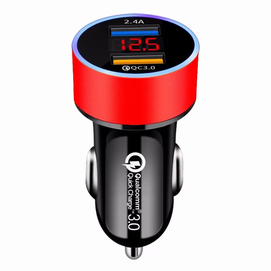 QC3.0+2.4A Dual USB Car Charger LCD Display 12-24V Cigarette Socket Lighter Fast Charger Power Auto USB Adapter Upgraded eprolo