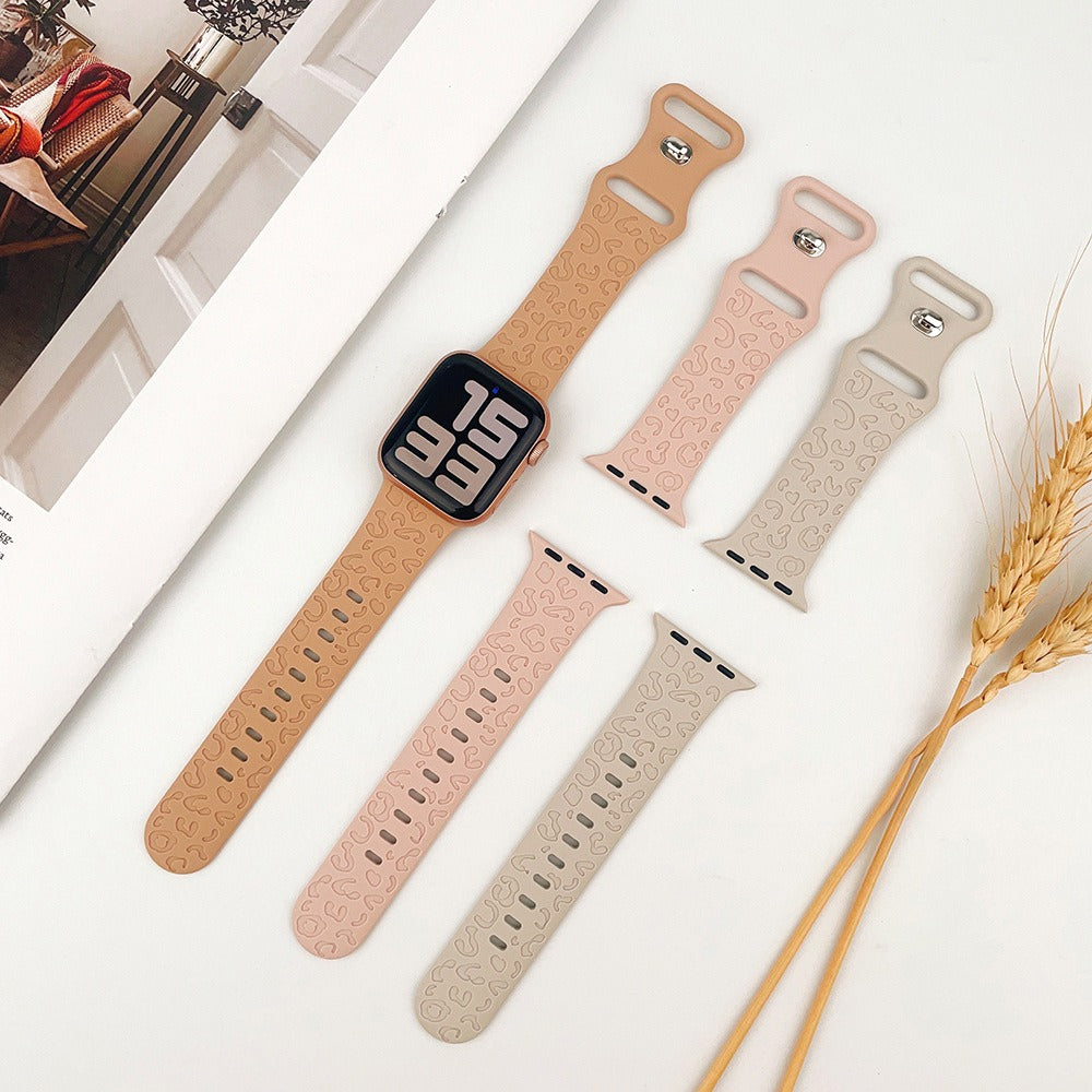 In stock suitable for Apple Watch apple strap with laser engraved embossed silicone large leopard print apple strap eprolo