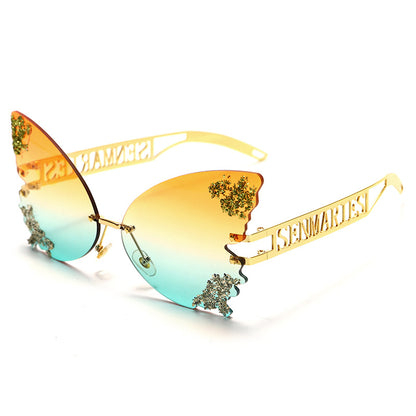 New Big Frame Hot Sale Butterfly Sunglasses Metal Legs Fashion Personality Multicolor Glasses Broken Powder Sunglasses eprolo