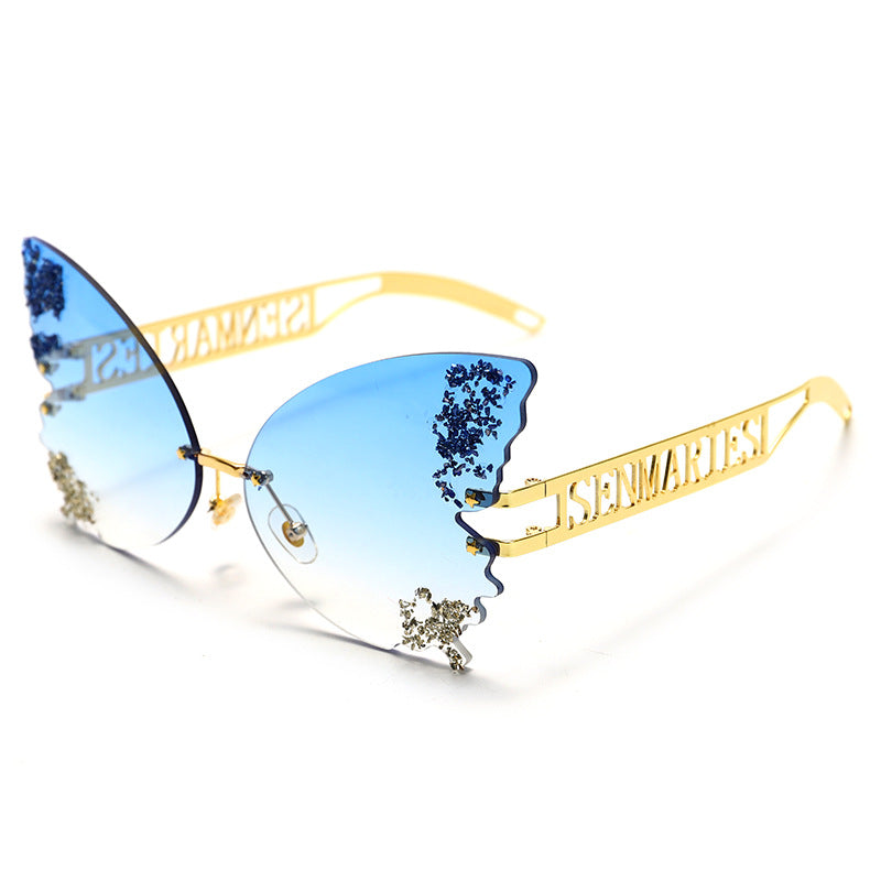 New Big Frame Hot Sale Butterfly Sunglasses Metal Legs Fashion Personality Multicolor Glasses Broken Powder Sunglasses eprolo