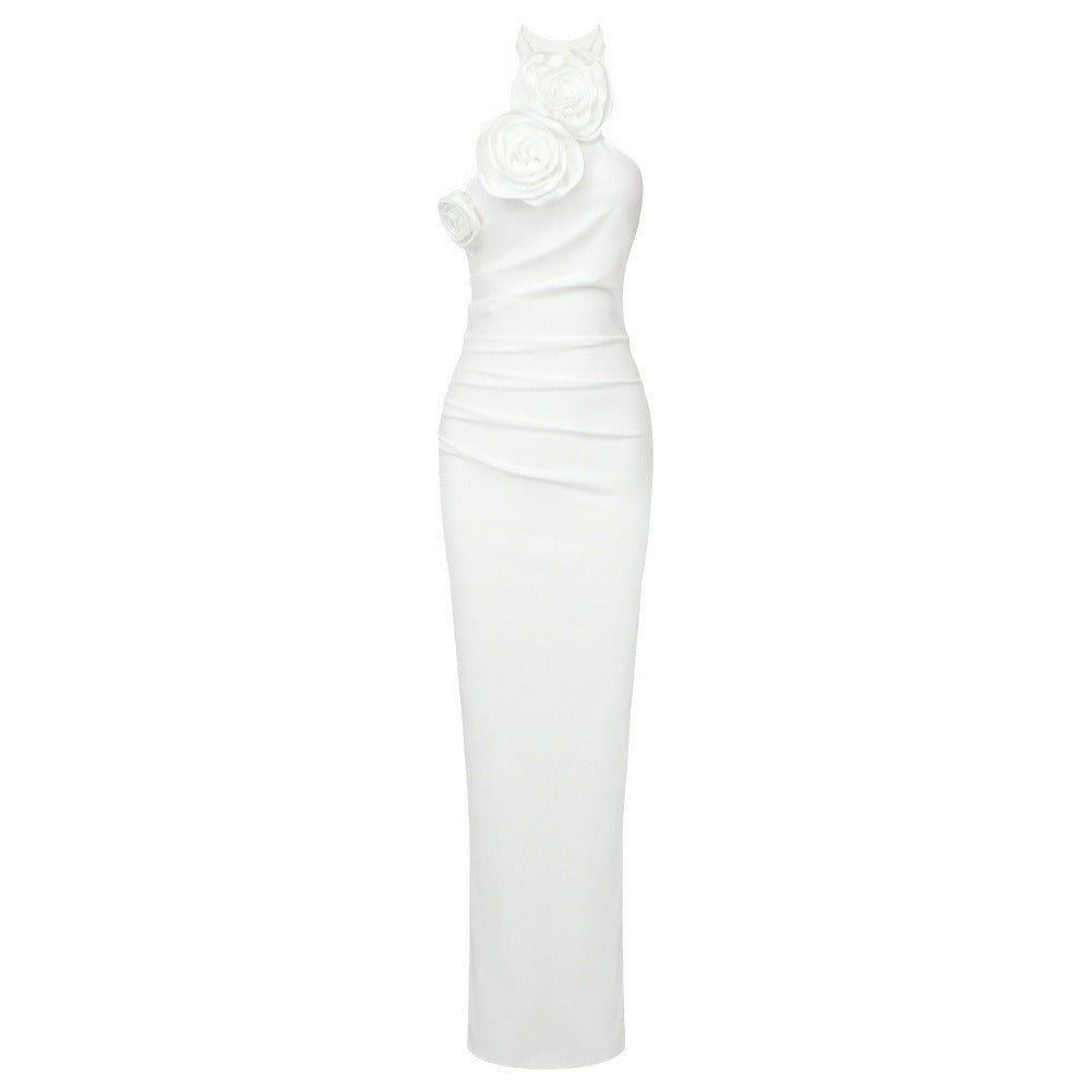 White flower skirt with streamers hanging neck off-the-shoulder sexy dress knitted bandage women's dress eprolo