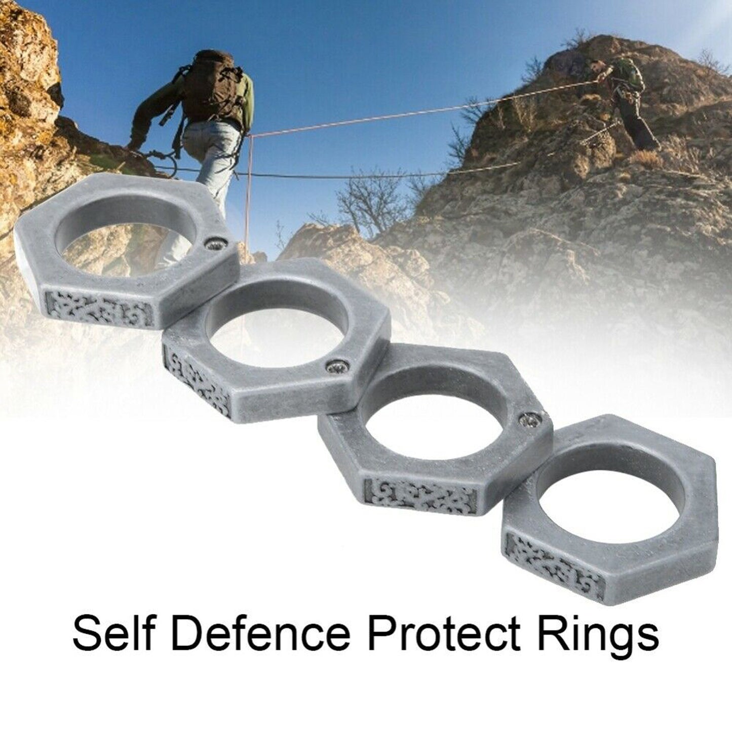 HARD SELF DEFENSE RING Men's Round Finger Hexagonal Ring Emergency Window Breaker Guard Ring eprolo