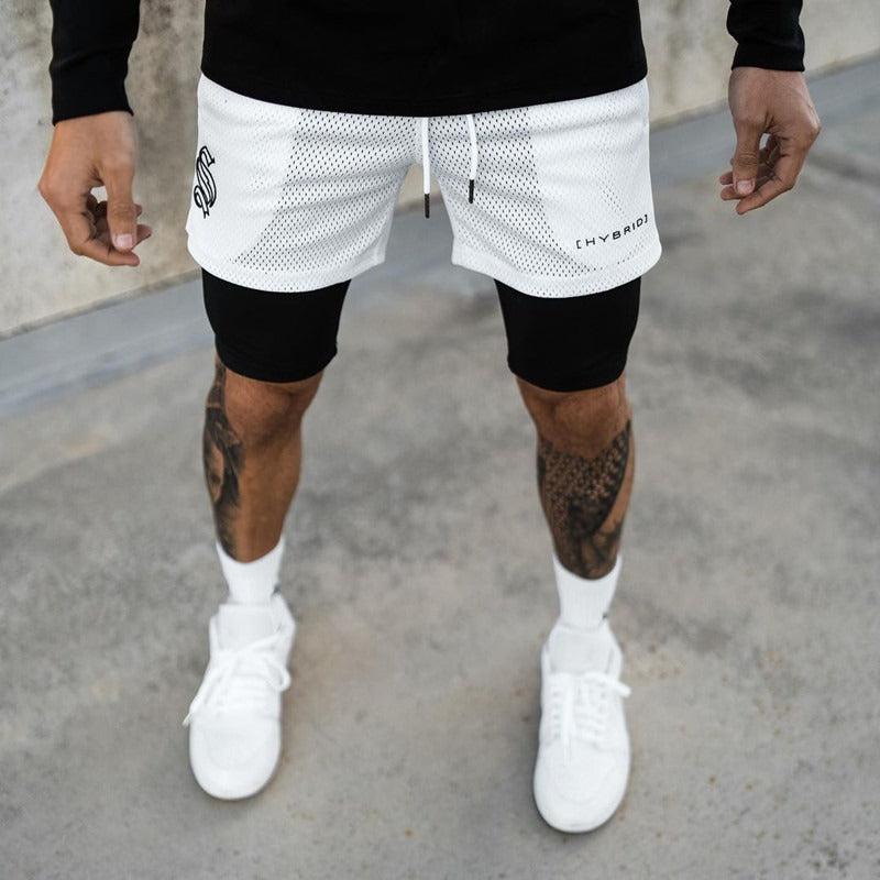 European and American Trendy Sports Double Layer Shorts For Mens Training Fake Two Piece Basketball Running Fitness Capris eprolo