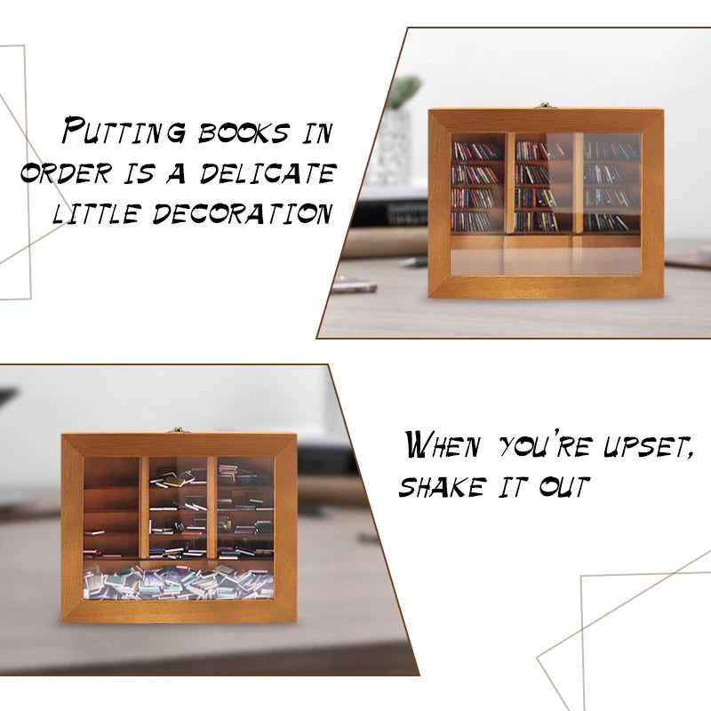 Anti-Anxiety Bookshelf Ornament Wooden Bookshelf Display Cabinet Stress Reliever Bookcase Desktop Decor for Book Lovers Gifts eprolo