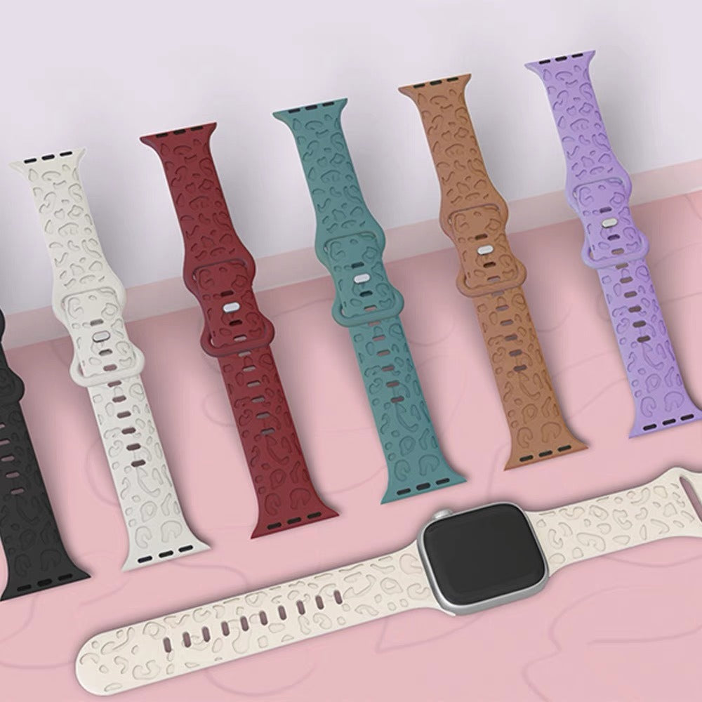 In stock suitable for Apple Watch apple strap with laser engraved embossed silicone large leopard print apple strap eprolo