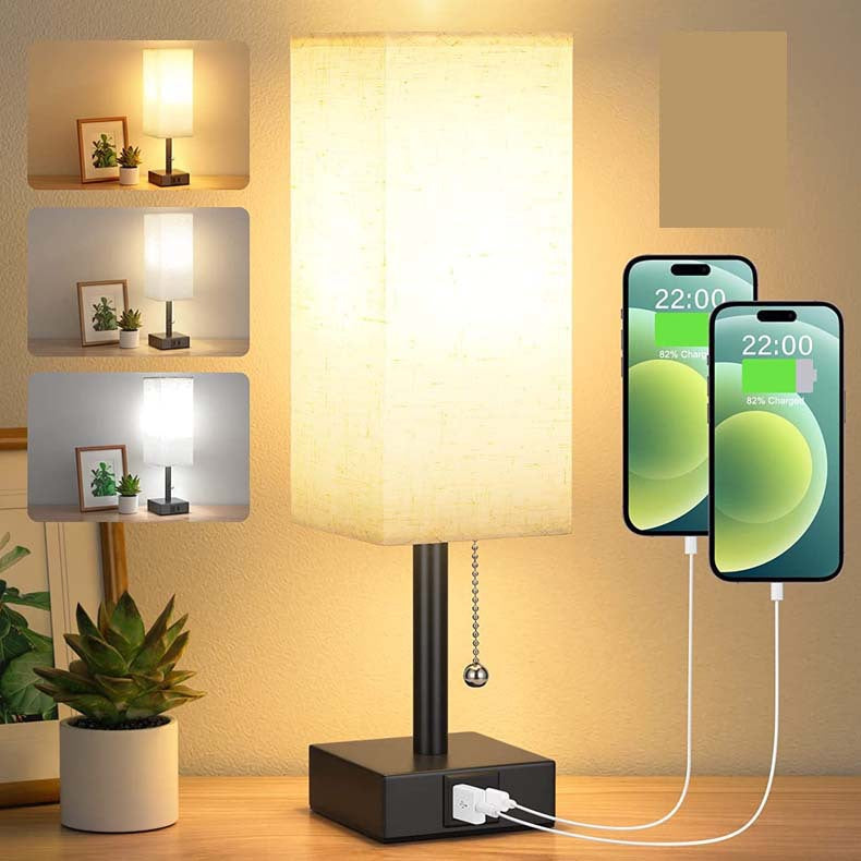 Linen 90 square desk lamp zipper switch three color temperature variable light A+C USB charging eprolo