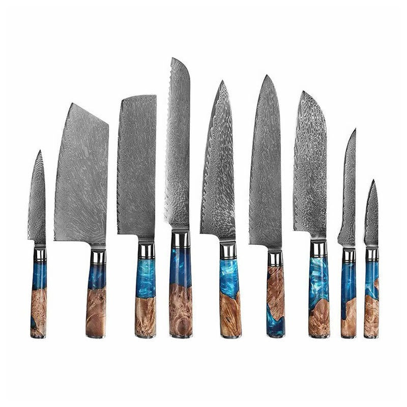 Hot Selling 67 Layers Damascus Steel Kitchen Chef santoku slicing bread cleaver butcher utility paring Knife Set eprolo