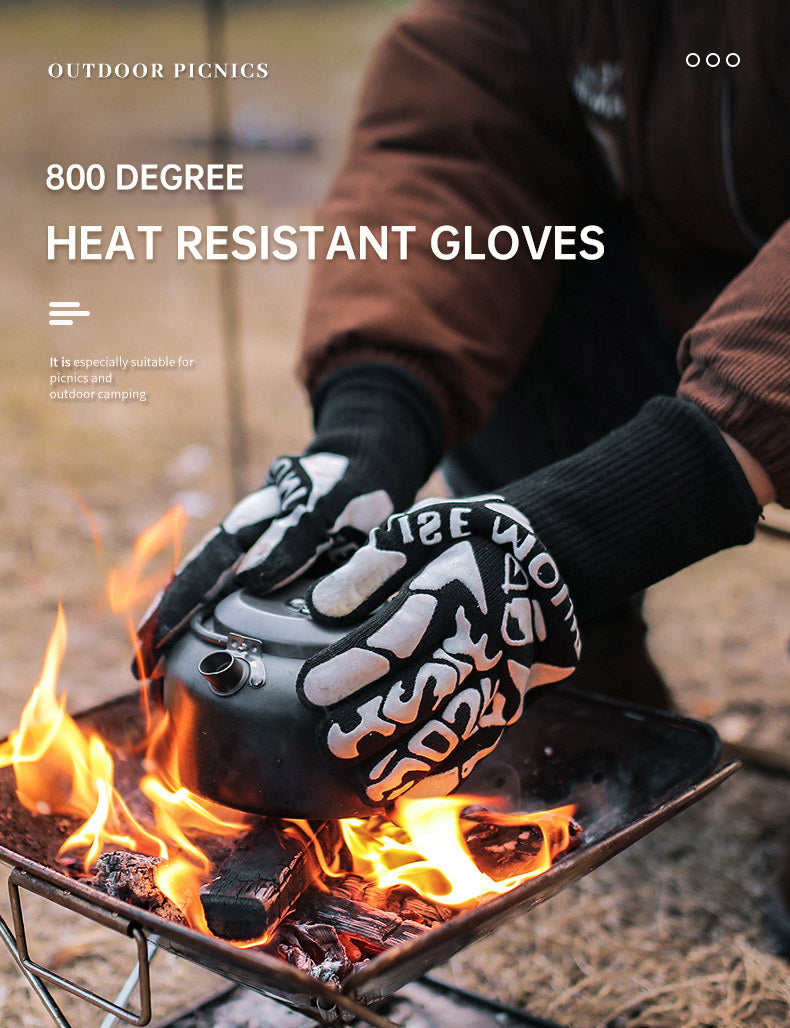 Outdoor 800 degree heat resistant gloves, thermal insulation and anti scald gloves, silicone BBQ barbecue oven thickened gloves eprolo