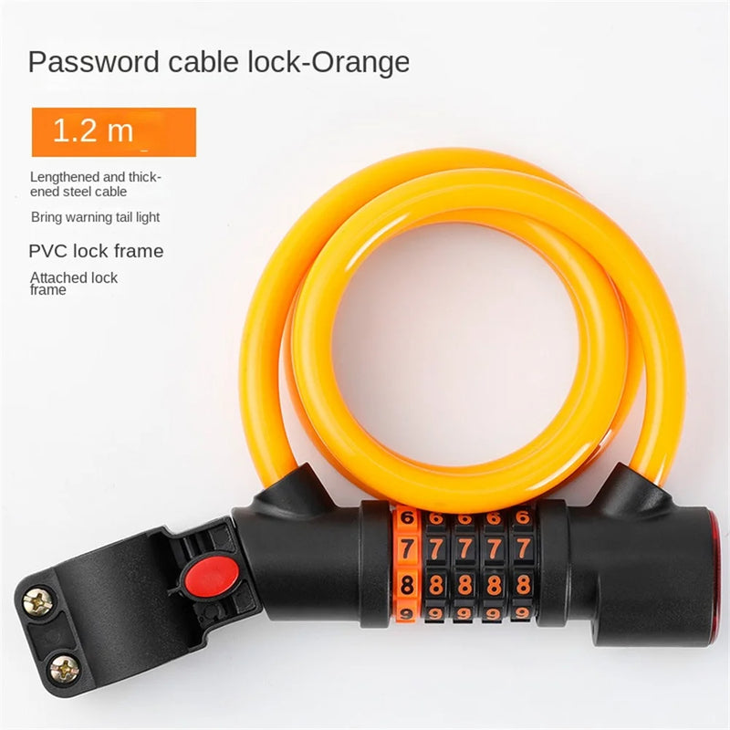 1.2M/1.8M Bike Lock Anti-theft 5 Digit Combination Password Security Lock With LED Light MTB Road Bike Steel Cable Bicycle Lock eprolo