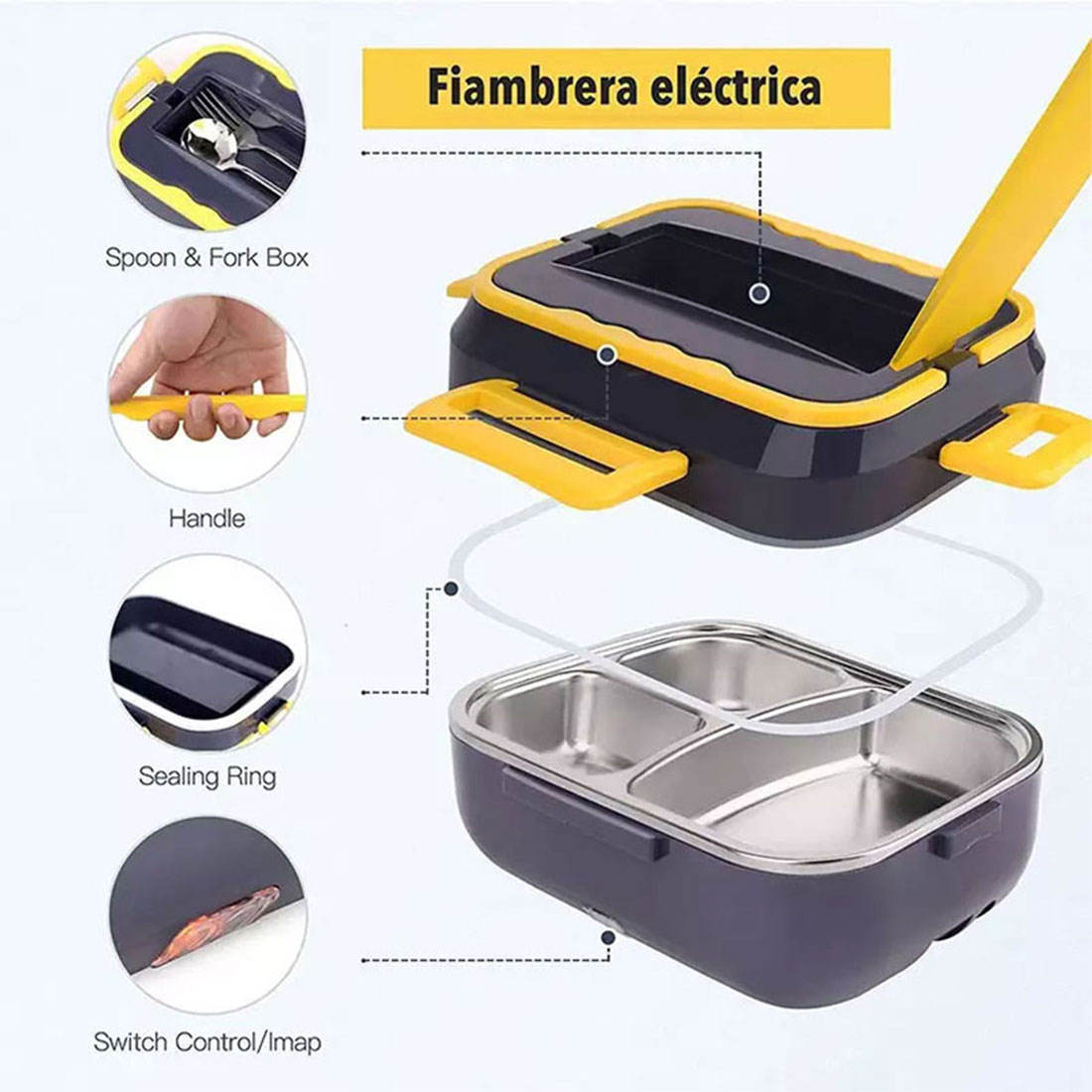 Kitchen ware 1.5L Cookware Sets Heater Portable Electric Lunch Boxes stainless steel Container with Insulation Bag for Car Truck eprolo