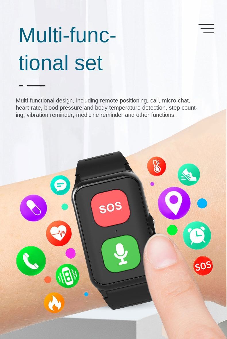 A70 Elderly GPS Positioning Watch Locator With Heart Rate Measurement Body Temperature Smart Bracelet eprolo