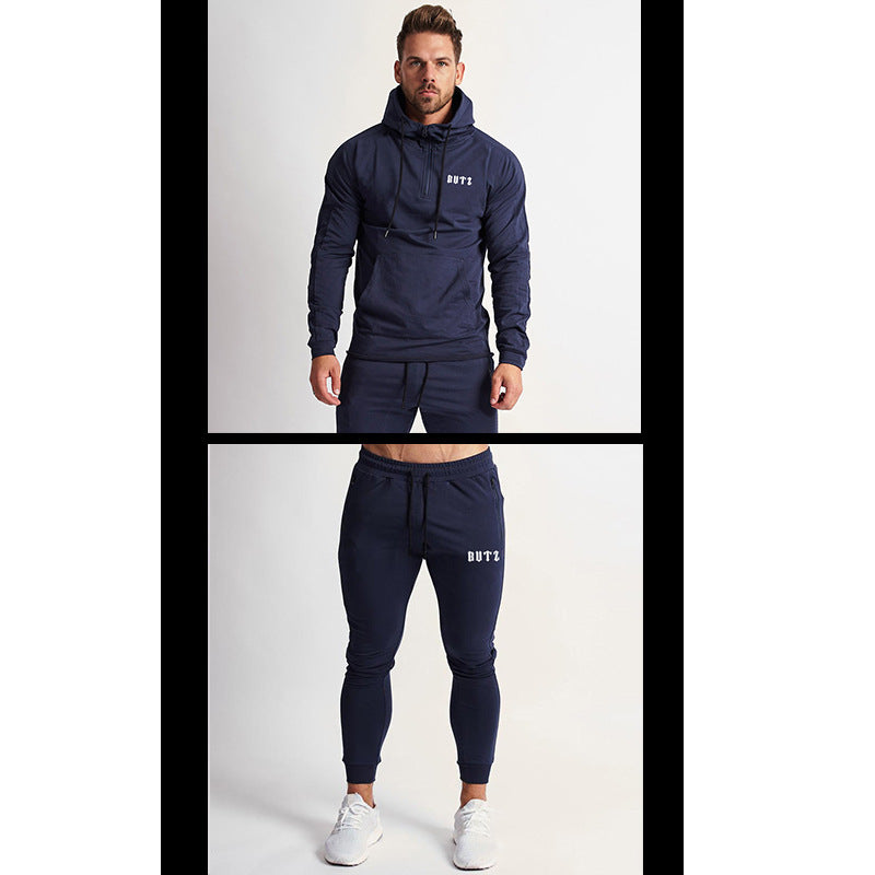 Europe and America Muscle Leisure Sports Fitness Clothing Men's Brother Suit Autumn and Winter Hooded Sweatpants Two Piece Cotton eprolo