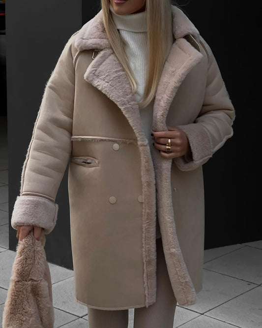 Winter new plush suede coat, suit collar, long cardigan, long sleeved plush coat eprolo