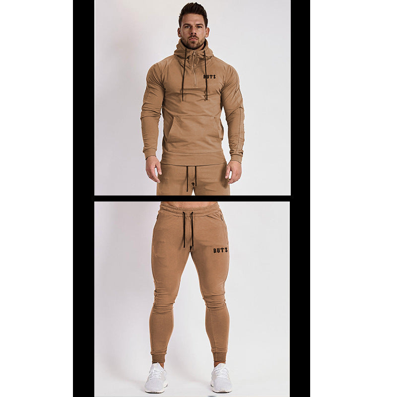 Europe and America Muscle Leisure Sports Fitness Clothing Men's Brother Suit Autumn and Winter Hooded Sweatpants Two Piece Cotton eprolo