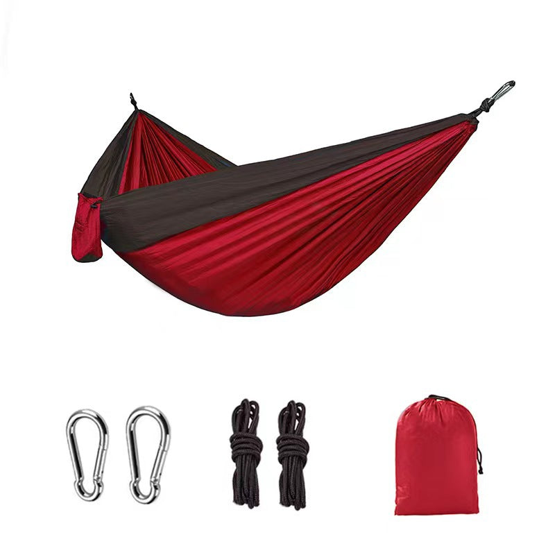 Outdoor Hammock Camping Single And Double Parachute Fabric Color Matching Hammock Widened Swing Indoor Leisure eprolo