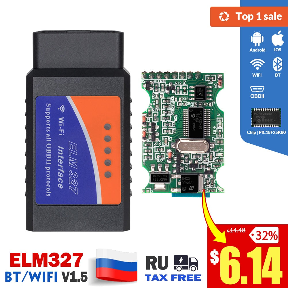 ELM327 V1.5 OBD2 Scanner Bluetooth/wifi PIC18F25K80 Car Diagnostic Tool for Android IOS Mini ELM 327 OBD OBDII Code Reader eprolo