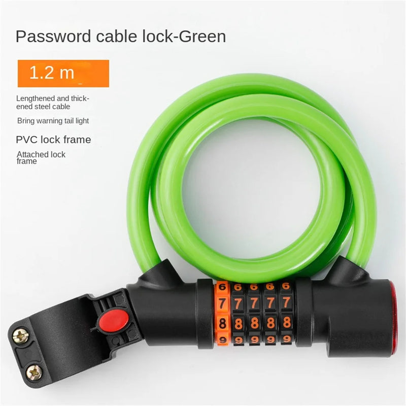 1.2M/1.8M Bike Lock Anti-theft 5 Digit Combination Password Security Lock With LED Light MTB Road Bike Steel Cable Bicycle Lock eprolo