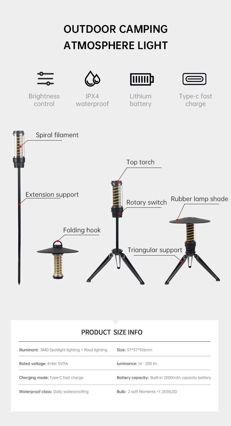 Outdoor Camping Light Portable Night Light Portable Flashlight Tripod Stand Lighting Lighthouse Marquee Tent Atmosphere Light eprolo