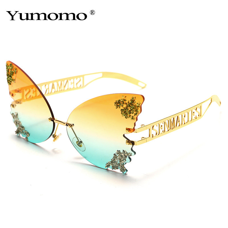 New Big Frame Hot Sale Butterfly Sunglasses Metal Legs Fashion Personality Multicolor Glasses Broken Powder Sunglasses eprolo