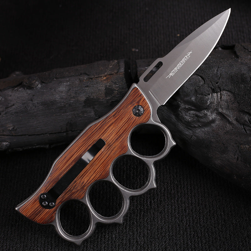 Wooden Handle Boxing Glove Folding Knife Outdoor Folding Knife Stainless Steel Carry Knife Field Portable Pocket Knife