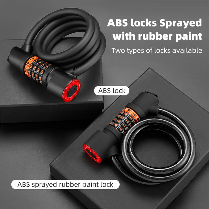 1.2M/1.8M Bike Lock Anti-theft 5 Digit Combination Password Security Lock With LED Light MTB Road Bike Steel Cable Bicycle Lock eprolo