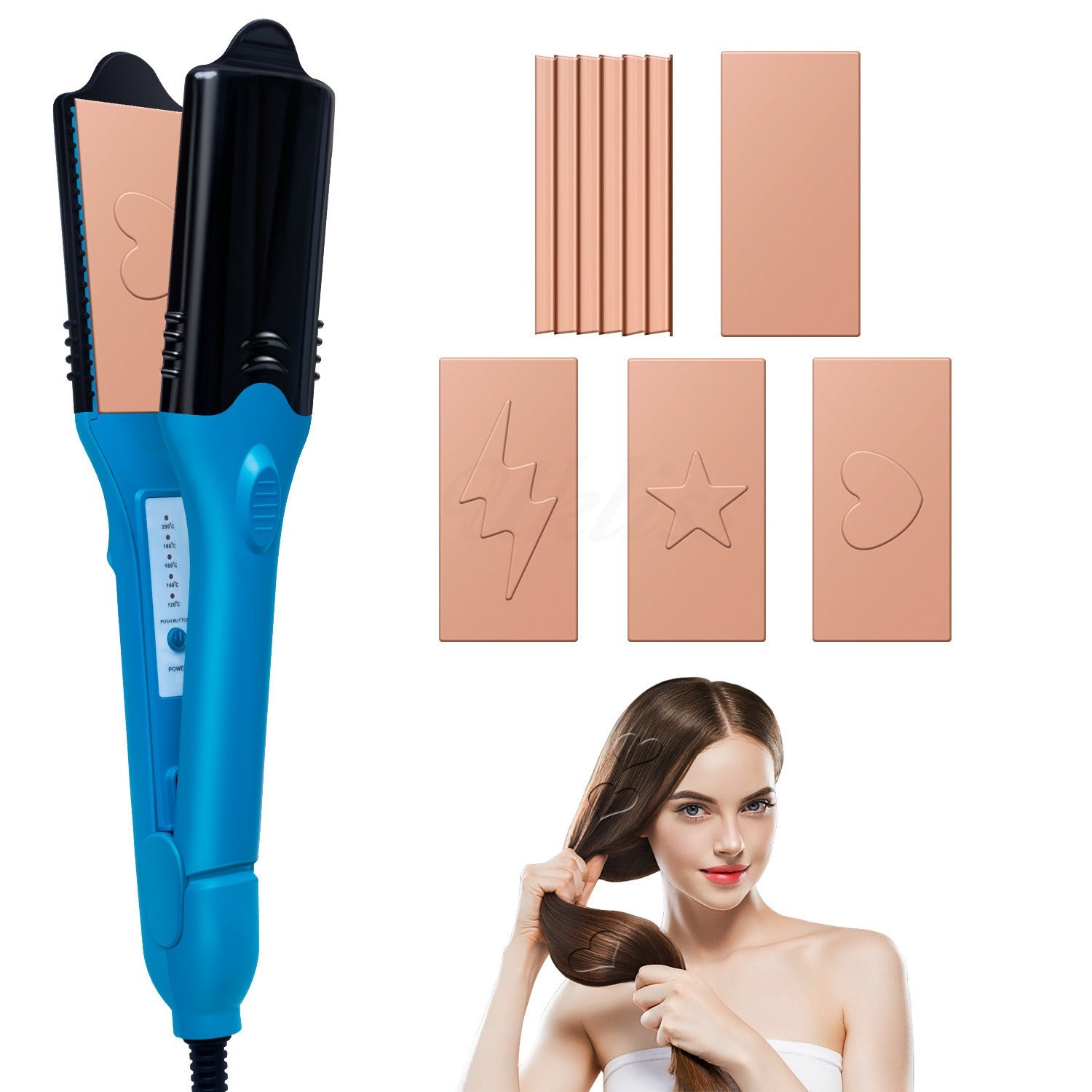 3D hair imprinting  3D Hair Press Iron Hair Straightener Electric Straightening Curling Imprinting 3D Hair Crimper eprolo