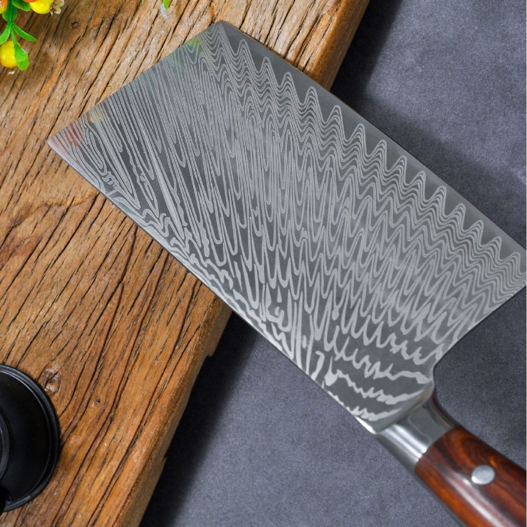 Wooden Handle Kitchen Butcher Cleaver Chef Knife 9cr18 Layers Damascus Carbon Steel eprolo