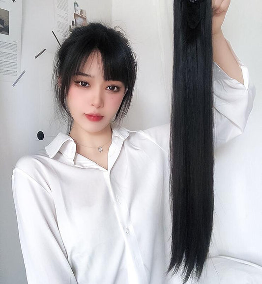 Grab clip ponytail wig female straight hair ponytail mini small grab clip ponytail long straight hair chemical fiber wig high ponytail eprolo