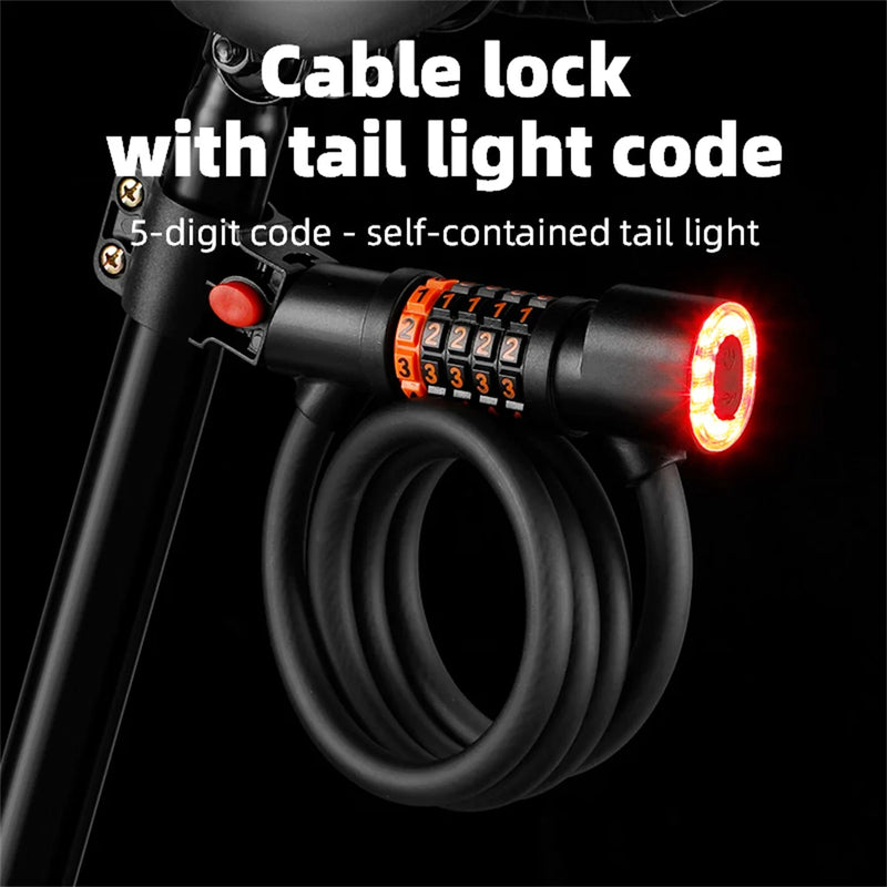 1.2M/1.8M Bike Lock Anti-theft 5 Digit Combination Password Security Lock With LED Light MTB Road Bike Steel Cable Bicycle Lock eprolo