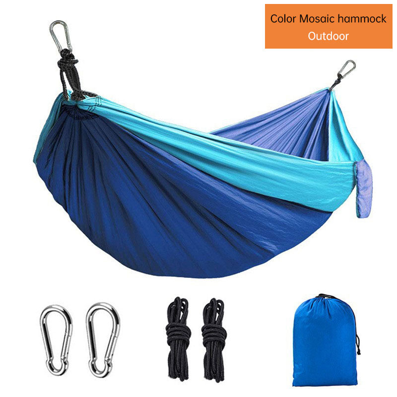 Outdoor Hammock Camping Single And Double Parachute Fabric Color Matching Hammock Widened Swing Indoor Leisure eprolo