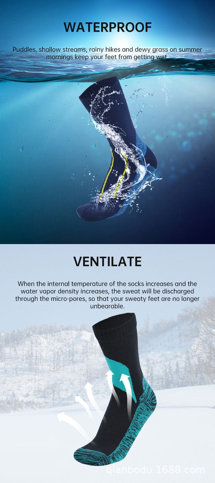 Socks Waterproof Breathable Outdoor Waterproof Hiking Wading Camping Winter Skiing Sock Riding Snow Warm Waterproof Socks eprolo