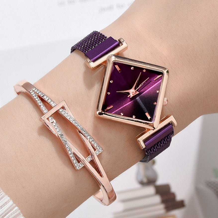 Women Square Watch Luxury Ladies Quartz Magnet Buckle Gradient Color Watches Relogio Feminino For Gift Clock eprolo